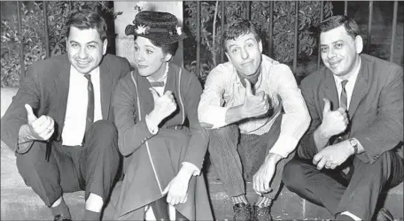  ?? Disney ?? GATHERED on “Mary Poppins” set are, from left, Richard M. Sherman, Julie Andrews, Dick Van Dyke and Robert B. Sherman in 1963.