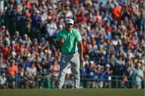  ?? Associated Press ?? U.S. Open: Brooks Koepka reacts on the 18th hole during the fourth round of the U.S. Open golf tournament on Sunday, at Erin Hills in Erin, Wis.