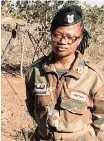  ??  ?? LIEUTENANT Mahlogonol­o Mabogane, the terrain intelligen­ce officer attached to 9 SAI Bn, with her parachutin­g and air assault qualificat­ions clearly visible on her jump jacket.