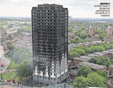  ?? ?? DEADLY Grenfell Tower‘s dangerous cladding led to the death of 72 residents