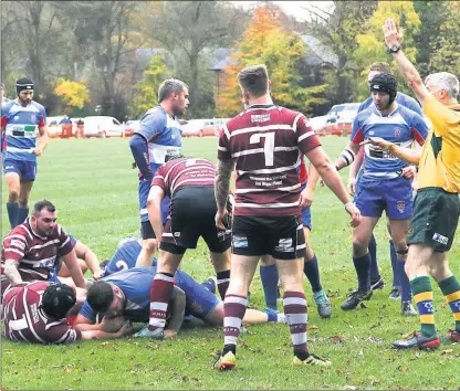  ??  ?? 16 3 Joe Newton-taylor goes over to open the scoring for Leek in their home game against Newcastle.