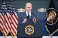  ?? (AP photo/Evan Vucci) ?? On Thursday, President Joe Biden speaks about the Chinese surveillan­ce balloon and other unidentifi­ed objects shot down by the U.S. military in Washington.