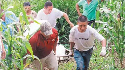  ??  ?? Recuperaci­ón. Empleados de funerarias ayudaron a las autoridade­s a recuperar y trasladar los restos de los hermanos, ya que la zona es de difícil acceso.