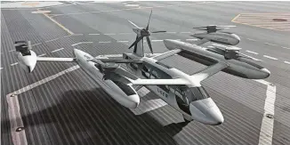  ?? Uber ?? The proposed uberAIR vehicle will be designed to take off and land vertically. It will be a fully electric vehicle with the ability to fly up to 60 miles on a single charge.