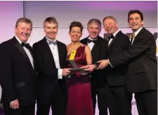  ??  ?? Pictured at the Pakman Awards 2018 were Minister of State for Rural Affairs and Natural Resources, Seán Canney TD; Domhnall McLoughlin; Patricia Lee; Gary Streete; Fergal McGirl from Sligo University Hospital and Shane Colgan from the Environmen­tal Protection Agency