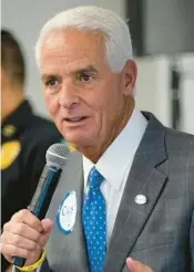  ?? REBECCA BLACKWELL/AP ?? Democratic candidate Charlie Crist speaks during a campaign event in Pinecrest on Oct. 17.