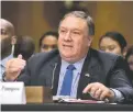  ?? CAMILLE FINE/USA TODAY ?? Secretary of State Pompeo testifies before the Senate Foreign Relations Committee.