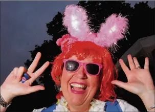  ??  ?? n MILES AHEAD: All set to walk, Helen Flannagan, above, at the Annual Ladies in the Night walk in aid of the Michael Sobell Hospice. Caroline Kinsella, right, opted for snazzy headwear