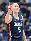  ?? Tyler Sizemore/Hearst Connecticu­t Media ?? UConn’s Paige Bueckers reacts during the Huskies’ win over Marquette on Dec. 31.