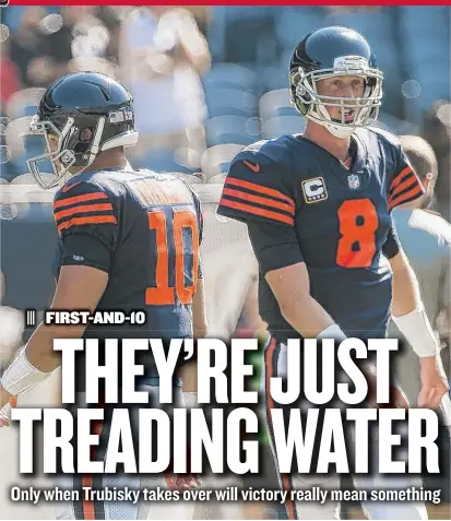  ?? | ASHLEE REZIN/ SUN- TIMES ?? Mitch Trubisky ( left) and Mike Glennon warm up side- by- side before the game Sunday against the Steelers.