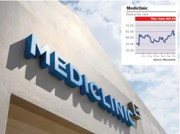  ?? Supplied ?? MEDICLINIC healthcare services provider said in a trading update yesterday that it expected its underlying earnings before interest, tax, depreciati­on and amortisati­on to decline by 33 percent for the six months to end September. |