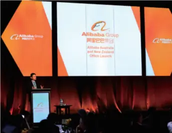  ??  ?? Jack Ma, Alibaba Group Founder and Executive Chairman, delivers a speech at the opening ceremony of Australian and New Zealand headquarte­rs of the group in Melbourne, Australia, on February 4