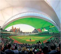  ?? OAKLAND ATHLETICS VIA THE ASSOCIATED PRESS ?? The Oakland Athletics and their design teams released renderings Tuesday of the club’s planned $1.5 billion stadium in Las Vegas, Nev., that show five overlappin­g layers with a similar look to Australia’s famous Sydney Opera House.