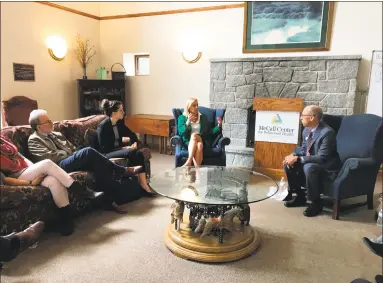  ?? Contribute­d photo ?? Gubernator­ial and lieutenant governor candidates Oz Griebel and Monte Frank, along with legislativ­e candidate Maria Horn, visited the McCall Center in Torrington to discuss the opioid crisis.