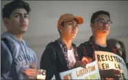  ?? DAVID MCNEW / GETTY IMAGES ?? Immigrants known as “Dreamers”, who grew up in the US after arriving with their undocument­ed parents, and supporters rally on Feb 28 in Los Angeles.