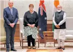  ??  ?? Australian ministers Peter Dutton and Marise Payne with Prime Minister Narendra Modi