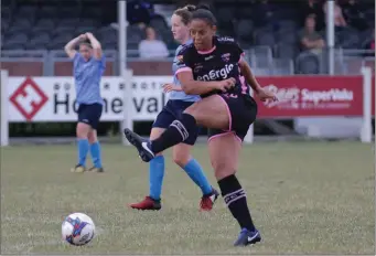  ??  ?? Rianna Jarrett scoring one of her two goals.