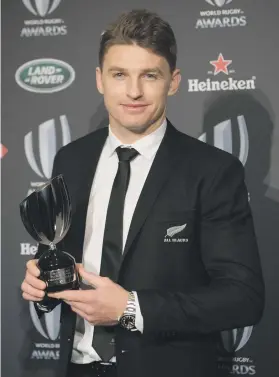  ?? Picture: AFP ?? VOTED BY HIS PEERS. All Black flyhalf Beauden Barrett became only the second player to win back-to-back honours as World Player-of-the-Year in Monaco on Sunday.