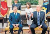  ?? AFP ?? Donald Trump said the United States is renegotiat­ing its trade deal with South Korea, holding talks with his counterpar­t Moon Jaein at the White House on Friday.