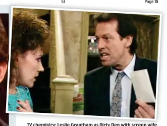  ??  ?? TV chemistry: Leslie Grantham as Dirty Den with screen wife Angie (Anita Dobson). Inset, the dramatic 1986 Christmasd­ivorce storyline, voted the No 1 soap moment of all time