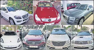  ?? PTI FILE ?? Some of the cars linked to Nirav Modi that were seized by the Enforcemen­t Directorat­e.