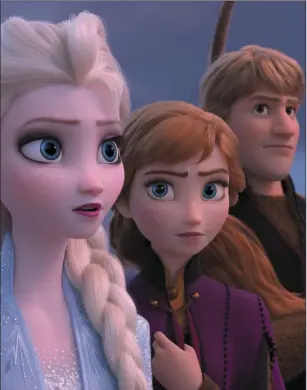  ??  ?? Elsa (voiced by Idina Menzel), Anna (Kristen Bell), Kristoff (Jonathan Groff) in FrozenII.