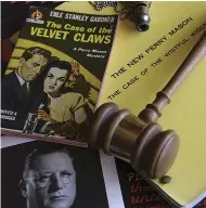  ??  ?? ON THE RECORD
Top, Gardner dictates a story in 1941. Right, a fan’s collection of Gardner memorabili­a. In The Case of the Velvet
Claws (1933), the first Perry Mason novel, the character describes himself as “a specialist on getting people out
of trouble.”