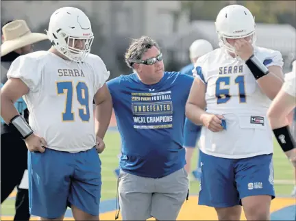  ?? ANDA CHU — STAFF PHOTOGRAPH­ER ?? Serra coach Patrick Walsh has added offensive line coaching to his duties this season, and he has some big-time talent to work with.