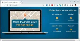  ??  ?? Auf der Website www.meineip.de erfahren Sie, mit welcher öffentlich­en Ip-adresse Ihr Heimnetzwe­rk, genauer Ihr Router, mit dem Internet verbunden ist. Ein Scan auf offene Ports ist dann der nächste Schritt.