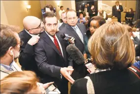  ?? Hearst Connecticu­t Media file photo ?? Republican Party Chairman J.R. Romano addresses the press and supporters on Election Day 2018.