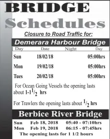  ??  ?? Sun Mon Tues 18/02/18 19/02/18 20/02/18
1-11/ 2 hrs 05:00hrs 05:00hrs 05:00hrs 1/2 hrs The opening lasts for 1 1/2 hours