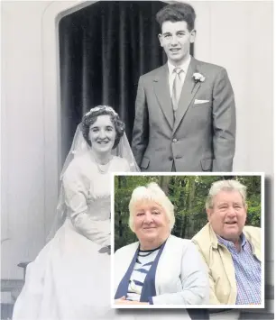  ??  ?? Barbara and Geoff Hallam, of Helmshor on their wedding day and (inset) as a diamond couple