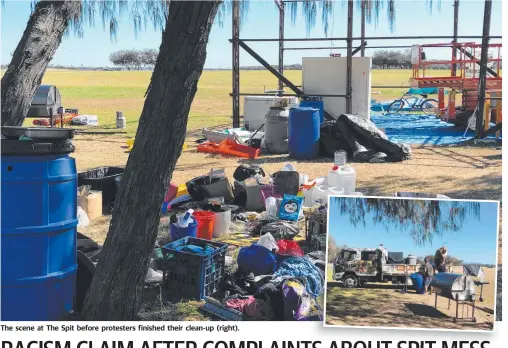  ??  ?? The scene at The Spit before protesters finished their clean-up (right).