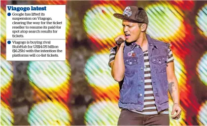  ??  ?? Viagogo managing director Cris Miller (below) says the Commerce Commission’s concerns have been addressed. Above: Bruno Mars.