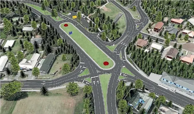  ??  ?? Fix Hill Street Now Action Group member and former infrastruc­ture analyst Grant McLachlan’s ‘‘pill’’ shaped roundabout that he believes will resolve issues.