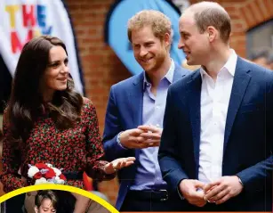  ??  ?? Palace whispers: Kate and Wills area delighted by Harry’s news, but GeorgeGe and Charlotte (left, at Pippa’s wedding)w won’t find out just yet.