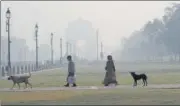  ?? ARVIND YADAV/HT ?? A smoggy morning at the lawns of India Gate.
