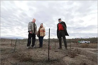  ?? PHOTOS BY ALEX HORVATH / THE CALIFORNIA­N ?? ABOVE: Joe and Carolyn Belli along with Andy Honig started planting milkweed to attract monarch butterflie­s and other struggling insect population­s. The Panorama Vista Preserve is one of eight sites in the Sacramento Valley, San Joaquin Valley and San Diego Region to benefit from a grant to help rescue the monarchs.