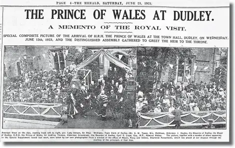 ?? ?? The Prince of Wales at Dudley Town Hall in 1923