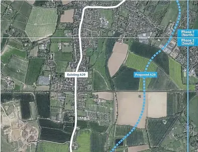  ?? ?? Both phases of the A29 realignmen­t scheme. Image: West Sussex County Council