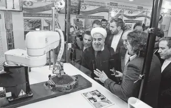  ?? New York Times file photo ?? A photo provided by the Iranian president’s office shows President Hassan Rouhani during a ceremony to mark National Nuclear Day in Tehran in April 2018.