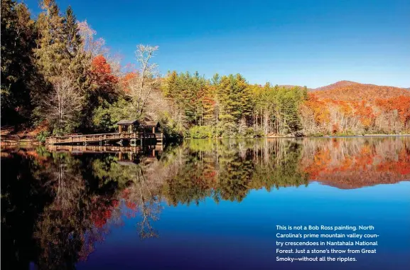  ?? ?? This is not a Bob Ross painting. North Carolina’s prime mountain valley country crescendoe­s in Nantahala National Forest. Just a stone’s throw from Great Smoky—without all the ripples.