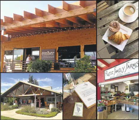  ?? JACKIE BURRELL/STAFF; OTHER PHOTOS COURTESY OF AMBER TURPIN ?? Tiny Arroyo Grande on California’s Central Coast has become a foodie destinatio­n, thanks to its restaurant­s, farmsteads and wineries. Clockwise from top left, Ember, croissants at Sweet Pea Bakery, the Rutiz Family Farms’ organic produce display, wine...