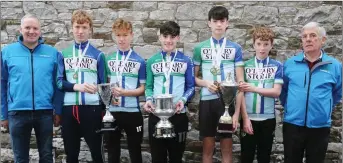  ??  ?? U-13 and U-14 trophy winners from the Stone Cycling Club at the National Youth Cycling Championsh­ips in Mullingar pictured with Conor O’Leary and Dan Curtin.