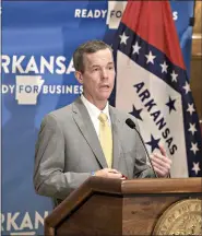  ?? (Arkansas Democrat-Gazette/Staton Breidentha­l) ?? Dr. Cam Patterson, UAMS Chancellor, speaks Monday June 22, 2020 at the state Capitol in Little Rock during a coronaviru­s briefing.