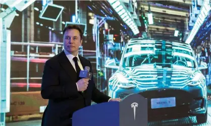  ?? Photograph: EPA ?? Elon Musk at Tesla’s Shanghai factory in January: for all his achievemen­ts, he has a track record of over-enthusiasm.