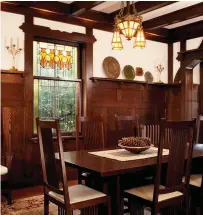  ??  ?? ABOVE In Milwaukee, a 1905 “Prairie Tudor” house with interiors and furniture by Wright collaborat­or George Niedecken has a high, dark wainscot and Tudor “timbers.”