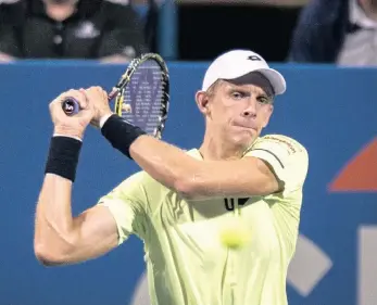  ??  ?? BIG HITTER: Kevin Anderson of South Africa in action against Dominic Thiem of Austria during their marathon match at the Citi Open in Washington.