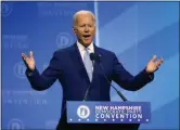  ?? ROBERT F. BUKATY ?? Democratic presidenti­al candidate former Vice President Joe Biden speaks during the New Hampshire state Democratic Party convention, Saturday, Sept. 7, 2019, in Manchester, NH.