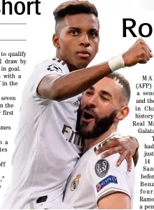  ?? AFP ?? RODRYGO (left) makes history after leading Real Madrid past Galatasara­y.